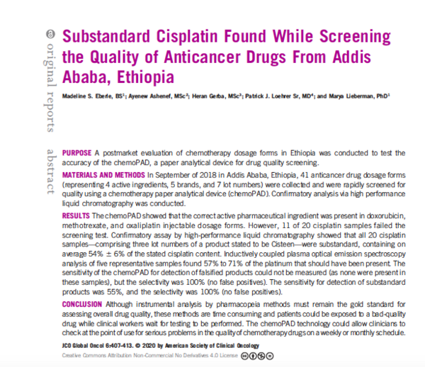 Substandard cisplatin in hospital clinics in Ethiopia